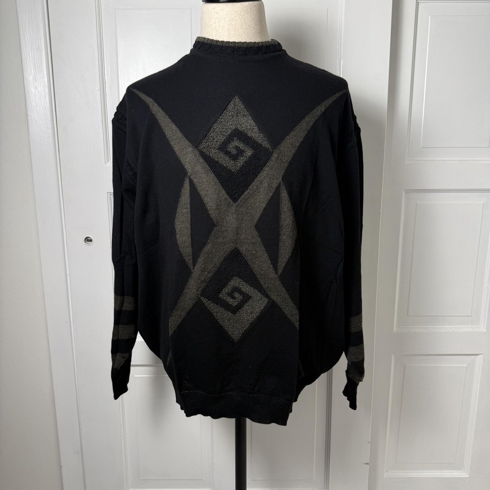 Vintage Seldom Sweater Mens 54 Black Gray Geometric Pullover‎ Wool Cashmere 90s